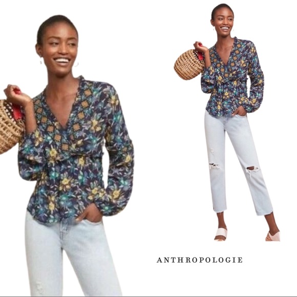Anthropologie Tops - Anthropologie Meadow Rue Floral Sheer Blouse